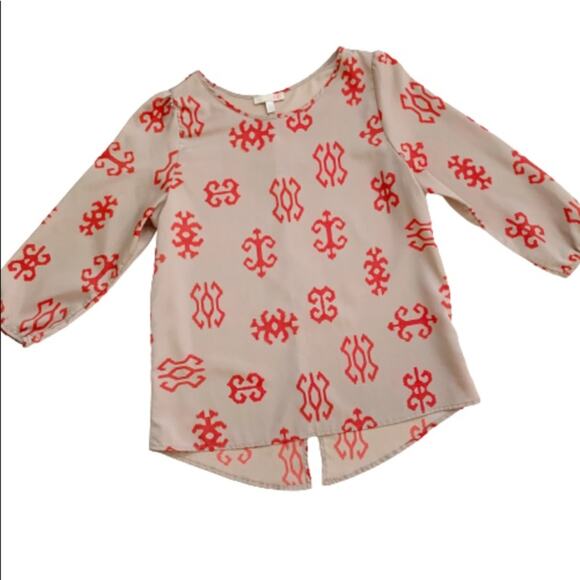 Gianni Bini Blouse Taupe Orange Tangerine Print Blouse Top Size Medium - Picture 5 of 9